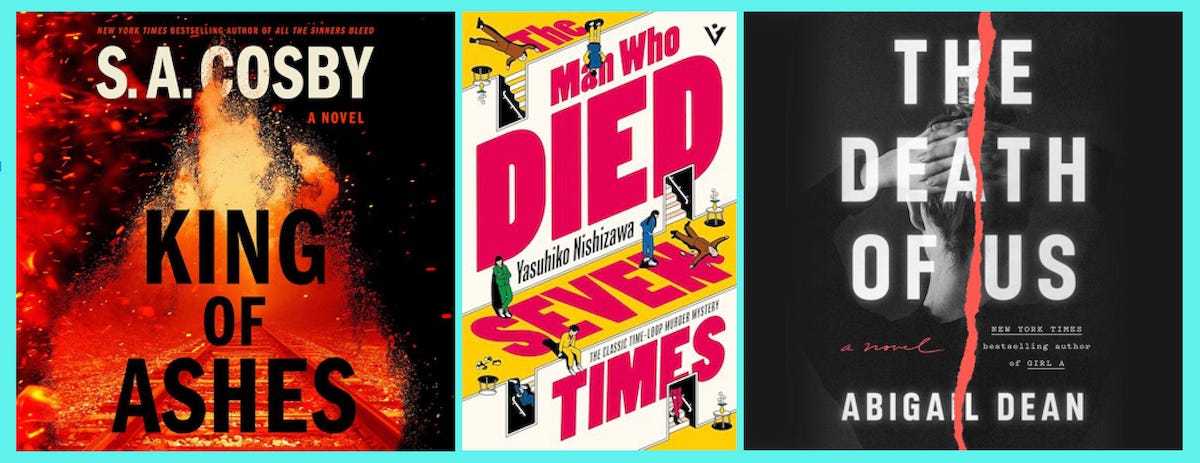 cover images: King of Ashes, The Man Who Died Seven Times, The Death of US