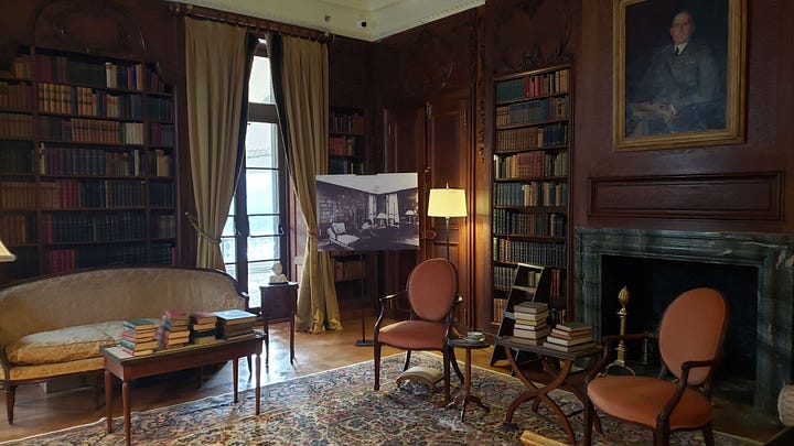 Edith Wharton's home The Mount--the drawing room, library, her writing room and bedroom.
