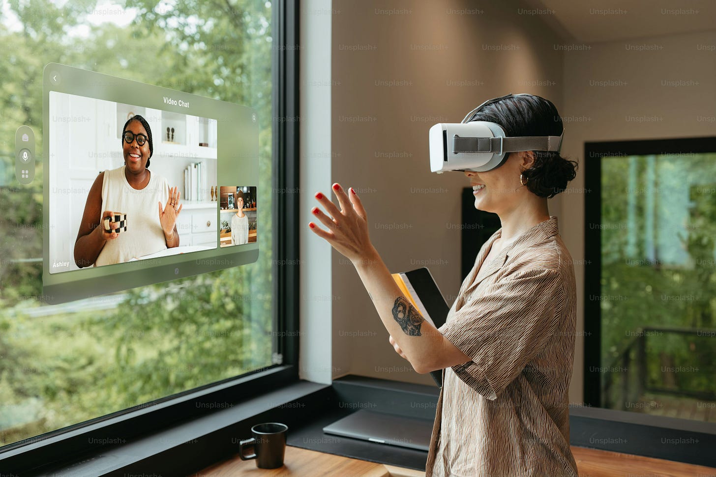 a woman using a virtual reality headset