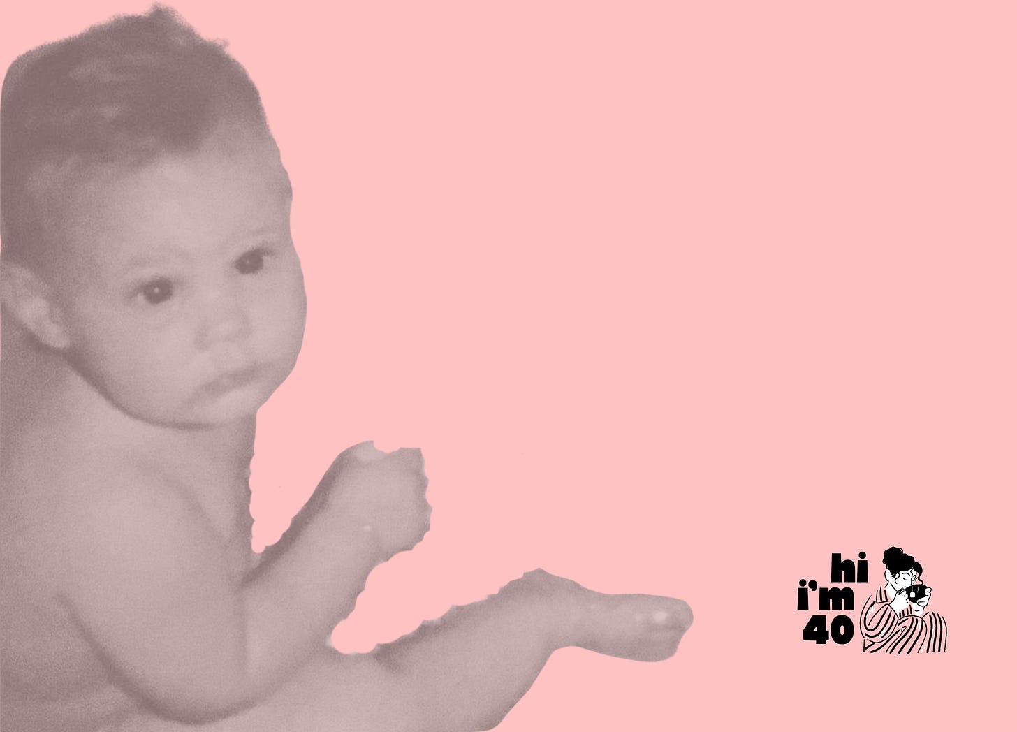A pink graphic with a black-and-white image of Dana Miranda as a baby.