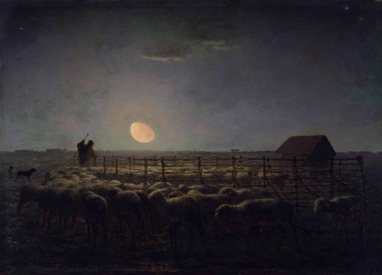 Millet The Sheepfold Moonlight Millet The Sheepfold Moonlight