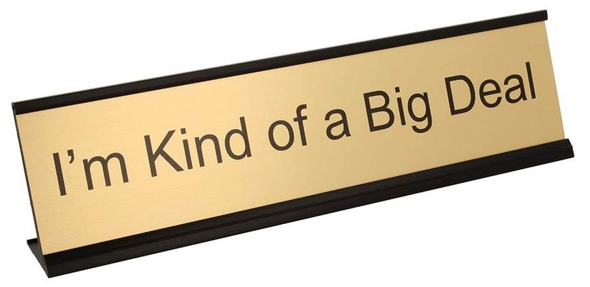 ExcelMark I'm Kind of a Big Deal Desk Plate – 2" x 8" Novelty Name Plate – Gold Name Plate with Black Desk Holder