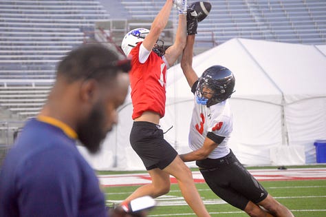 Images from Wisconsin football's first skills position camp on Wednesday, June 3, 2026, inside Camp Randall Stadium