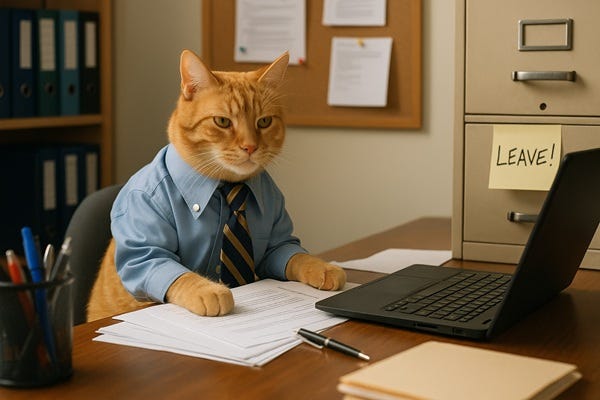 A cat working at a desk