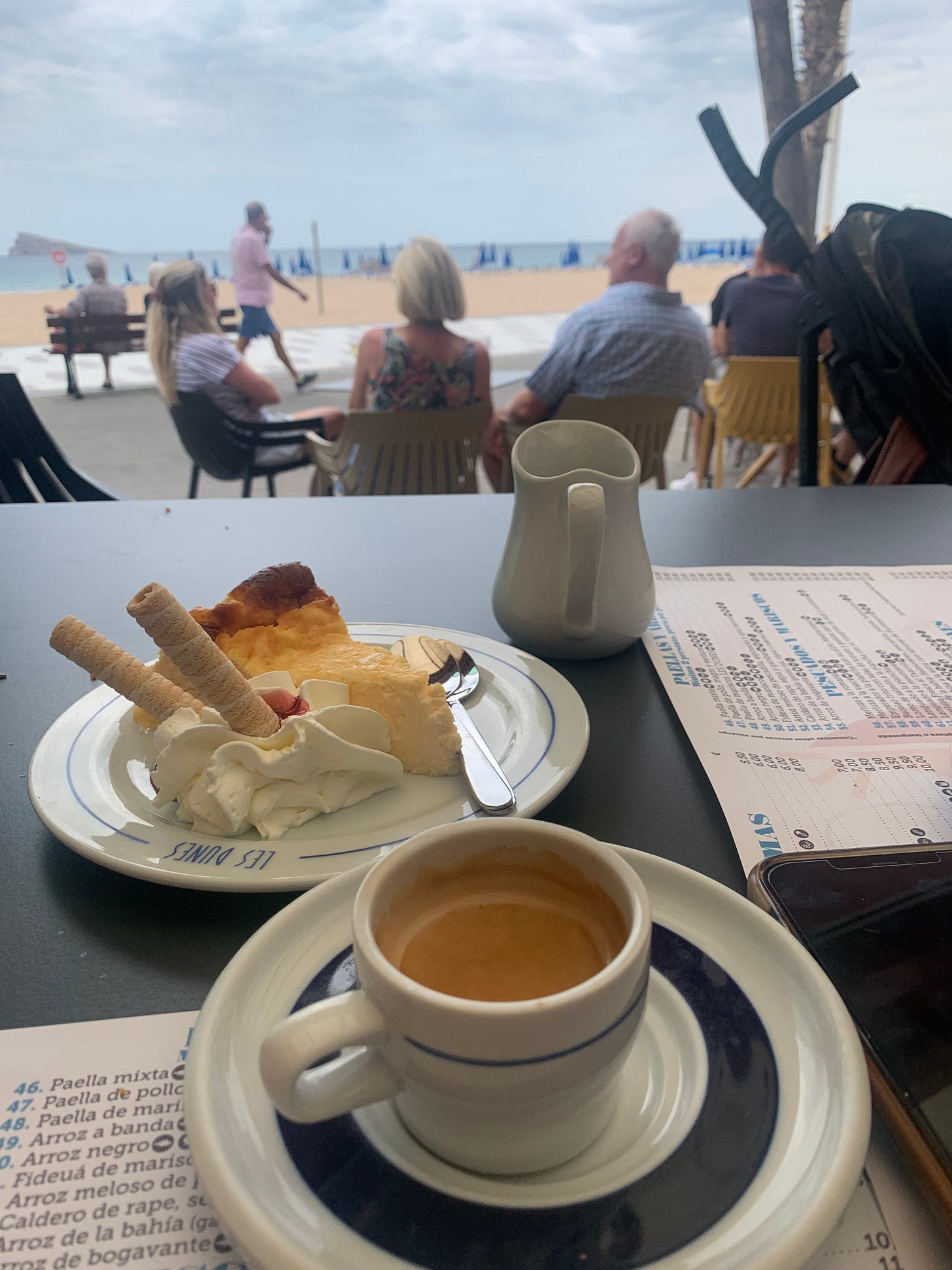 espresso with dessert at the beach