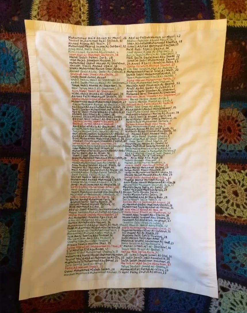 Mary Evers, Stitch Their Names Together. Commemorating Gaza, 2024-ongoing