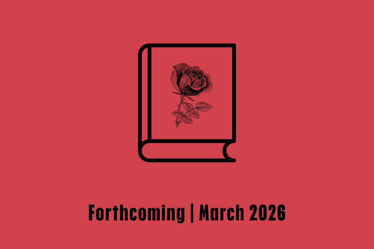 Book cover for My Lover, the Rabbi: red background with a black book outline and a black rose at its center; black text indicates forthcoming publication in March 2026.