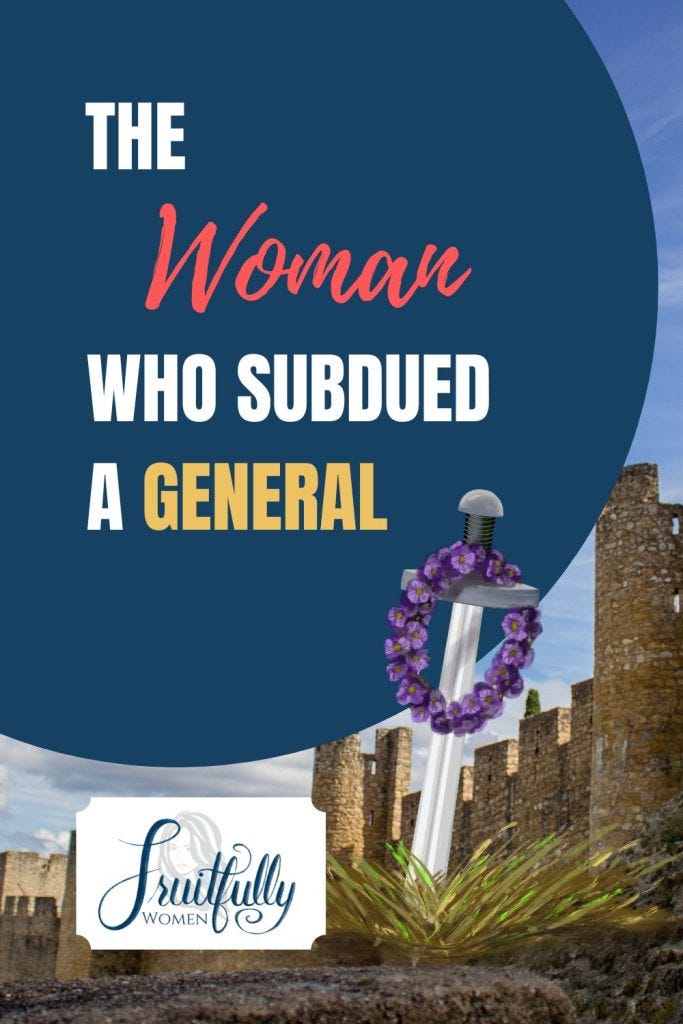 Image of swoard with wreath of flowers near a city wall for an article on the wise woman of Abel Beth Maacah. Image of swoard with wreath of flowers near a city wall for an article on the wise woman of Abel Beth Maacah.
