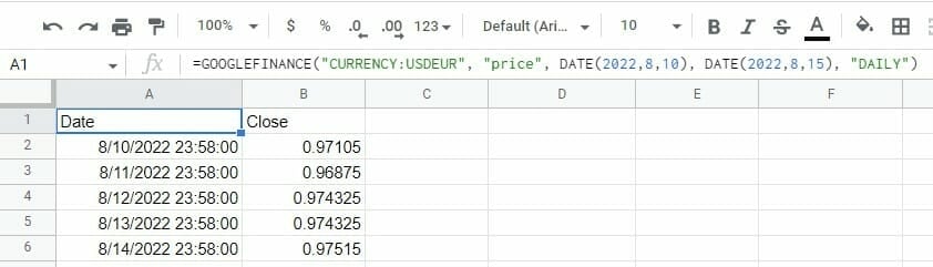 Currency conversion over a time period