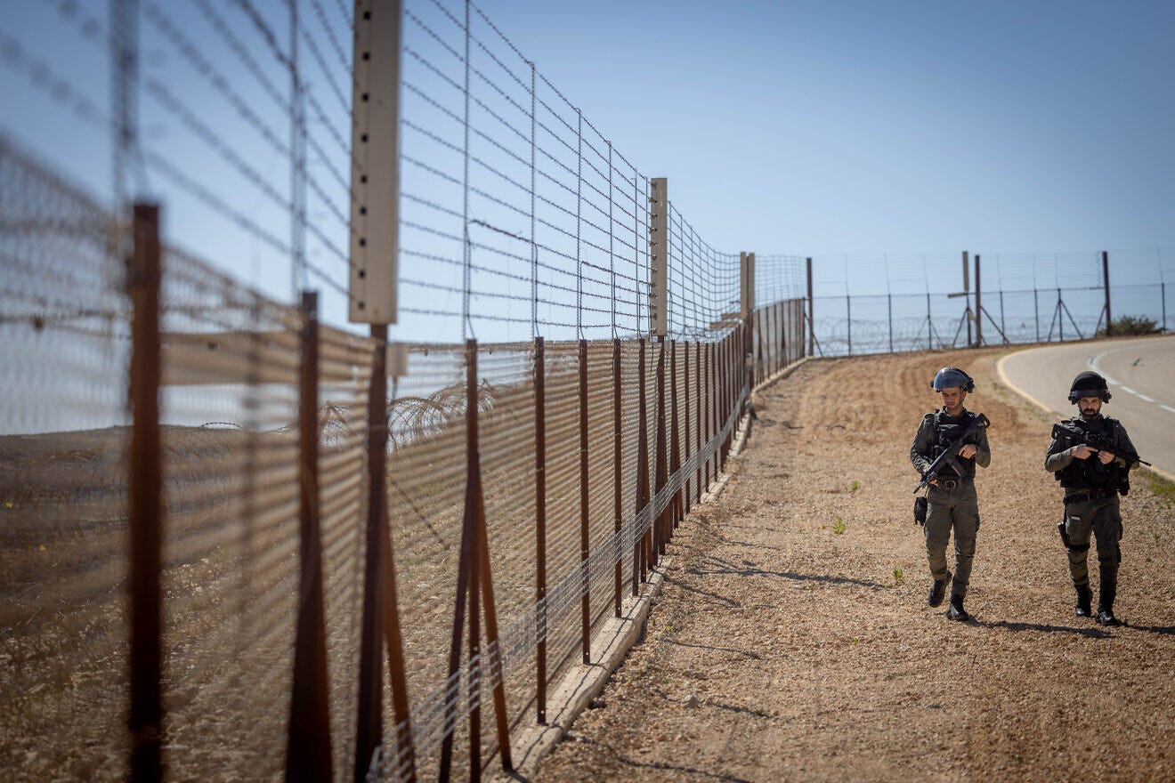 Israel Border Police officers patrol the security fence near Beit Iksa in Judea, March 12, 2024. Photo by Chaim Goldberg/Flash90. Israel Border Police officers patrol the security fence near Beit Iksa in Judea, March 12, 2024. Photo by Chaim Goldberg/Flash90.