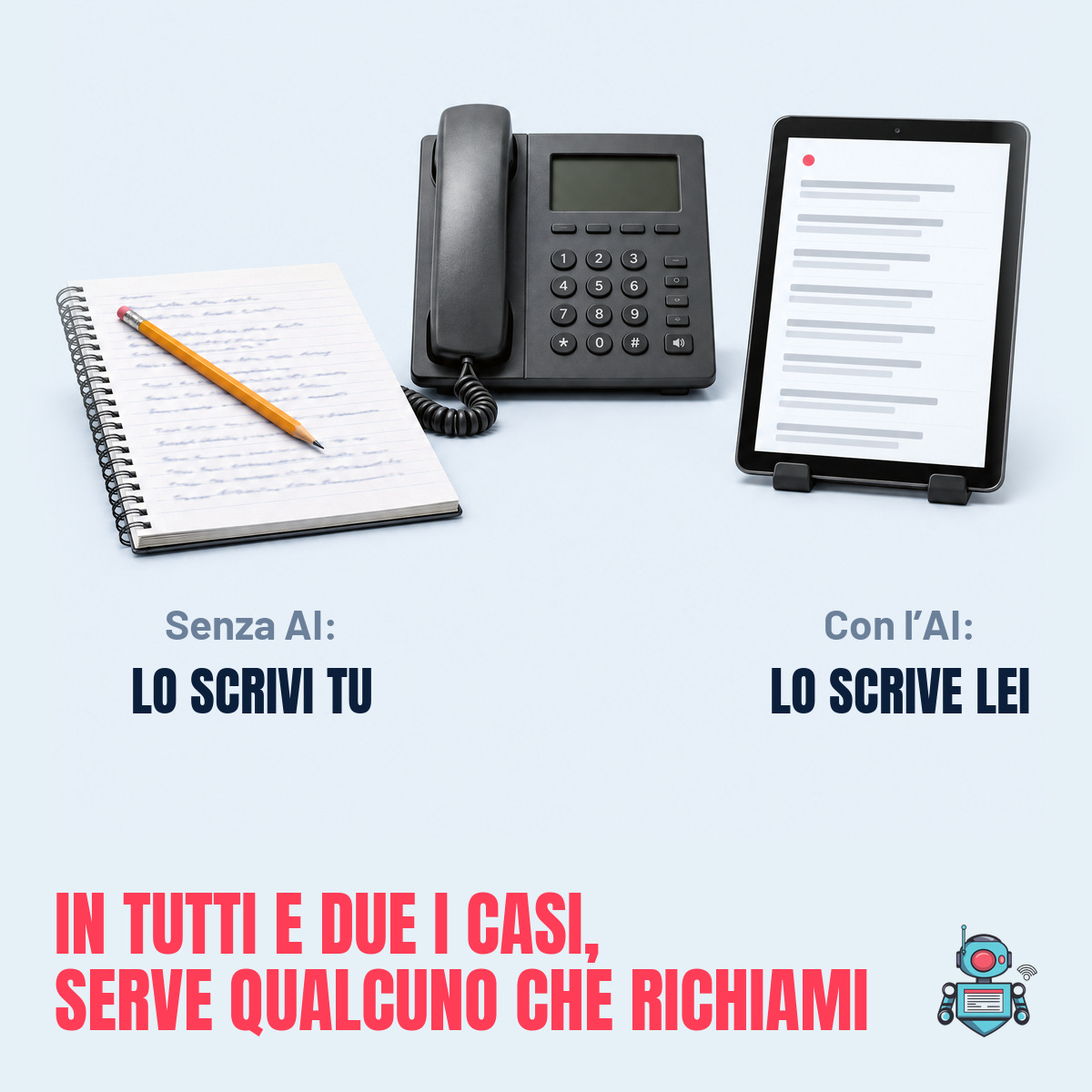 Un blocco di appunti scritto a mano e un tablet con la trascrizione, e in tutti e due i casi serve qualcuno che richiami