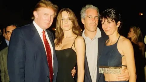 Getty Images Donald Trump with his girlfriend (and future wife) Melania Knauss, Jeffrey Epstein and Ghislaine Maxwell in Florida in 2000 Getty Images Donald Trump with his girlfriend (and future wife) Melania Knauss, Jeffrey Epstein and Ghislaine Maxwell in Florida in 2000