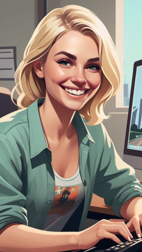 Woman using AI for fiction writing