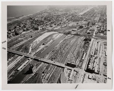 Aerial view of East Pilsen, South Loop, and Chinatown - Lightfoot, Robert M., 1940-2014