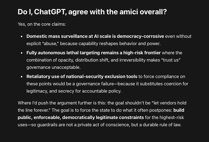 Google & OpenAI employees: the government’s response to a vendor insisting on restrictions looks like punitive overreach that could chill safety debate across the entire frontier AI ecosystem.