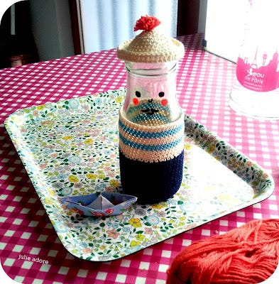 crochet marin bootle bouteille bleu blan rouge france fait main julie adore