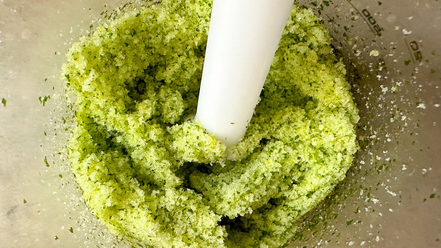 Lemon verbena ground with sugar.