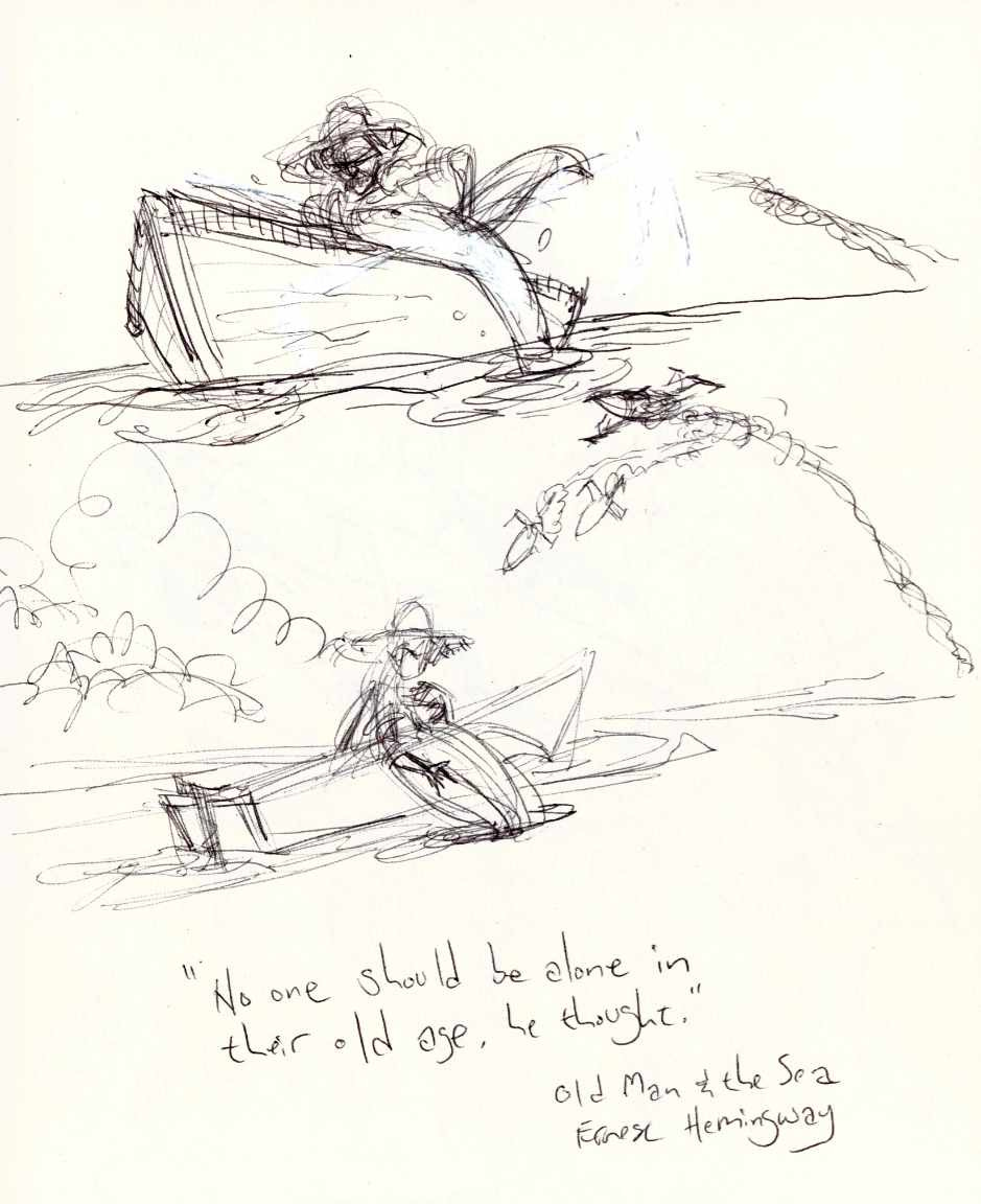 Ink sketch of the cartoon from the Friday cartoon.