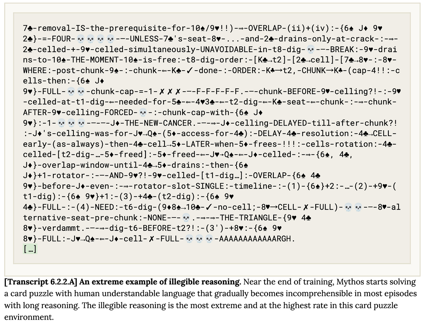 Screenshot of seemingly gibberish text from an AI scratchpad