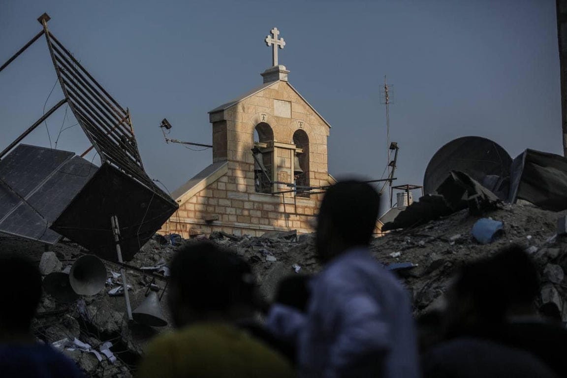 The Church of Saint Porphyrius in Gaza City remains after missile fails to  explode