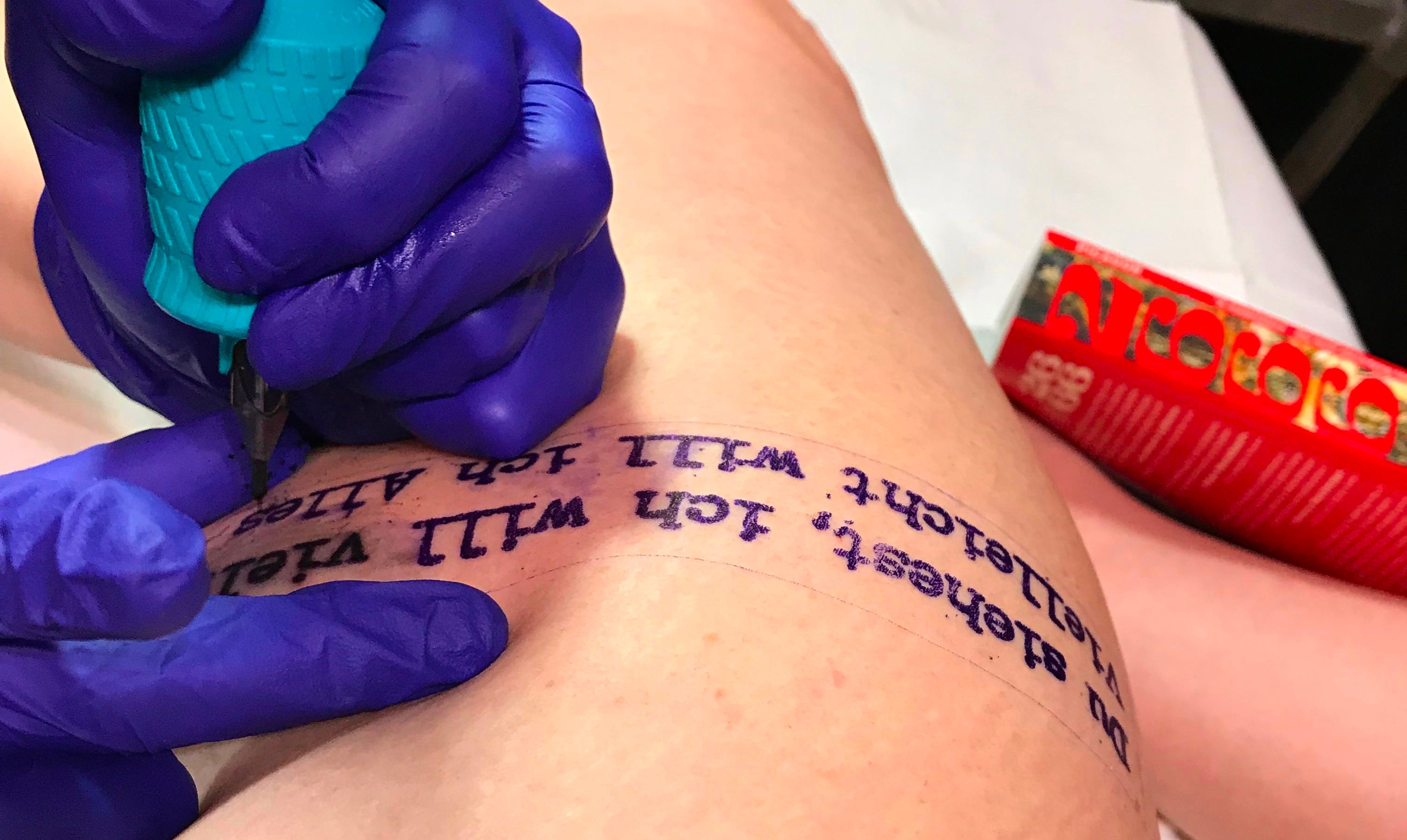 Michelle Teheux gets a tattoo of a Rilke poem