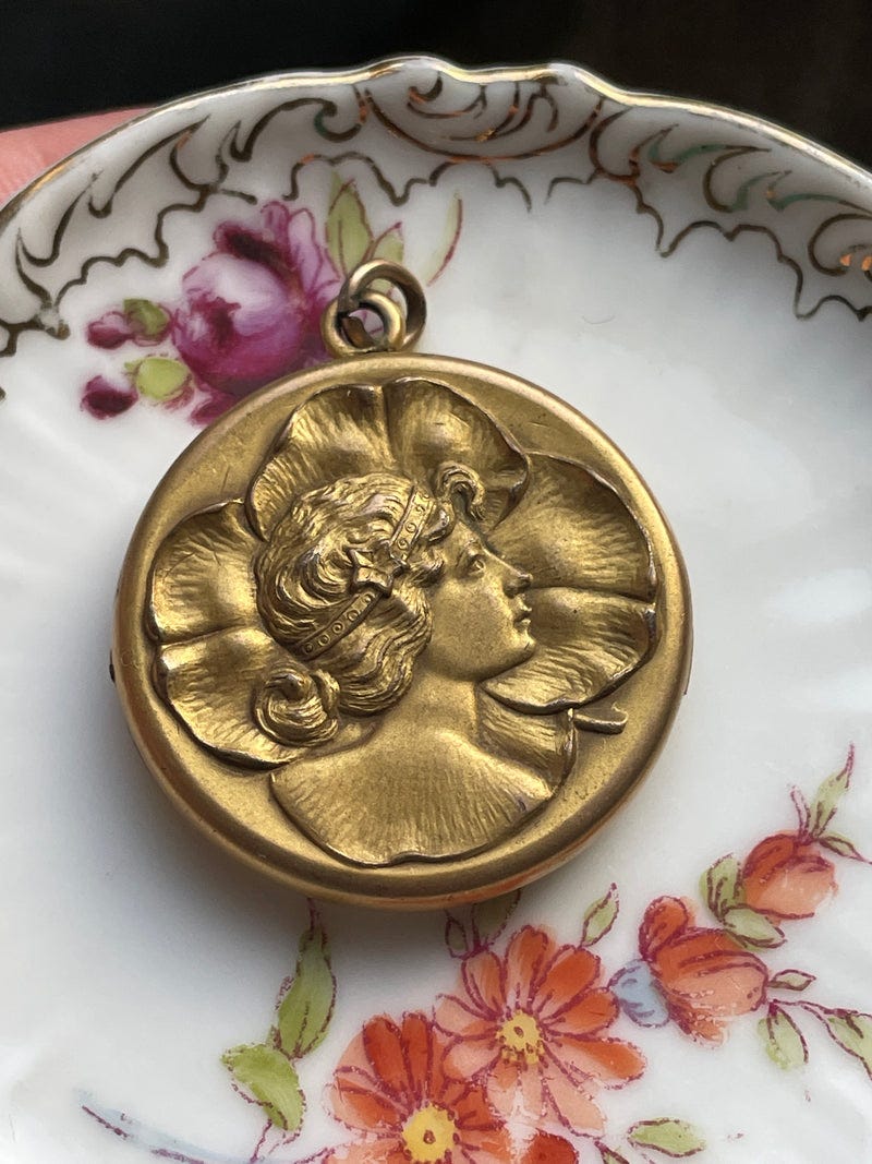 Nouveau Goddess Locket - Star Headband - Gold Filled - Antique - As Found Nouveau Goddess Locket - Star Headband - Gold Filled - Antique - As Found