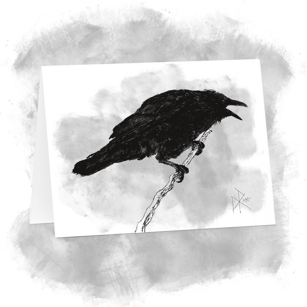 A crow perched on a branch. Sketch art by Don Rice. A crow perched on a branch. Sketch art by Don Rice.