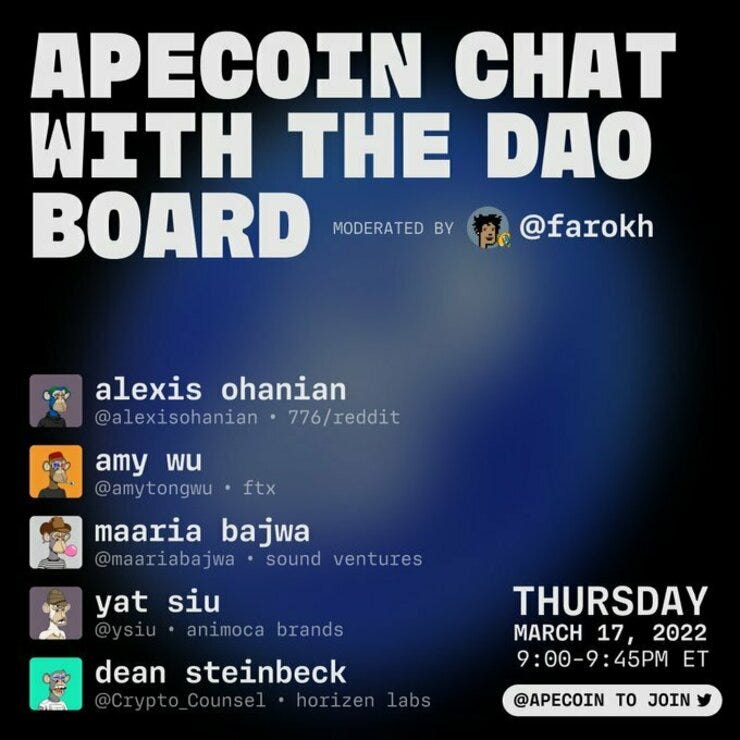 The ApeDAO board held a meeting on the night of the ApeCoin launch