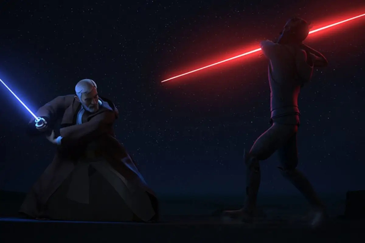 Maul and Obi-Wan in their final duel in 'Star Wars Rebels.'