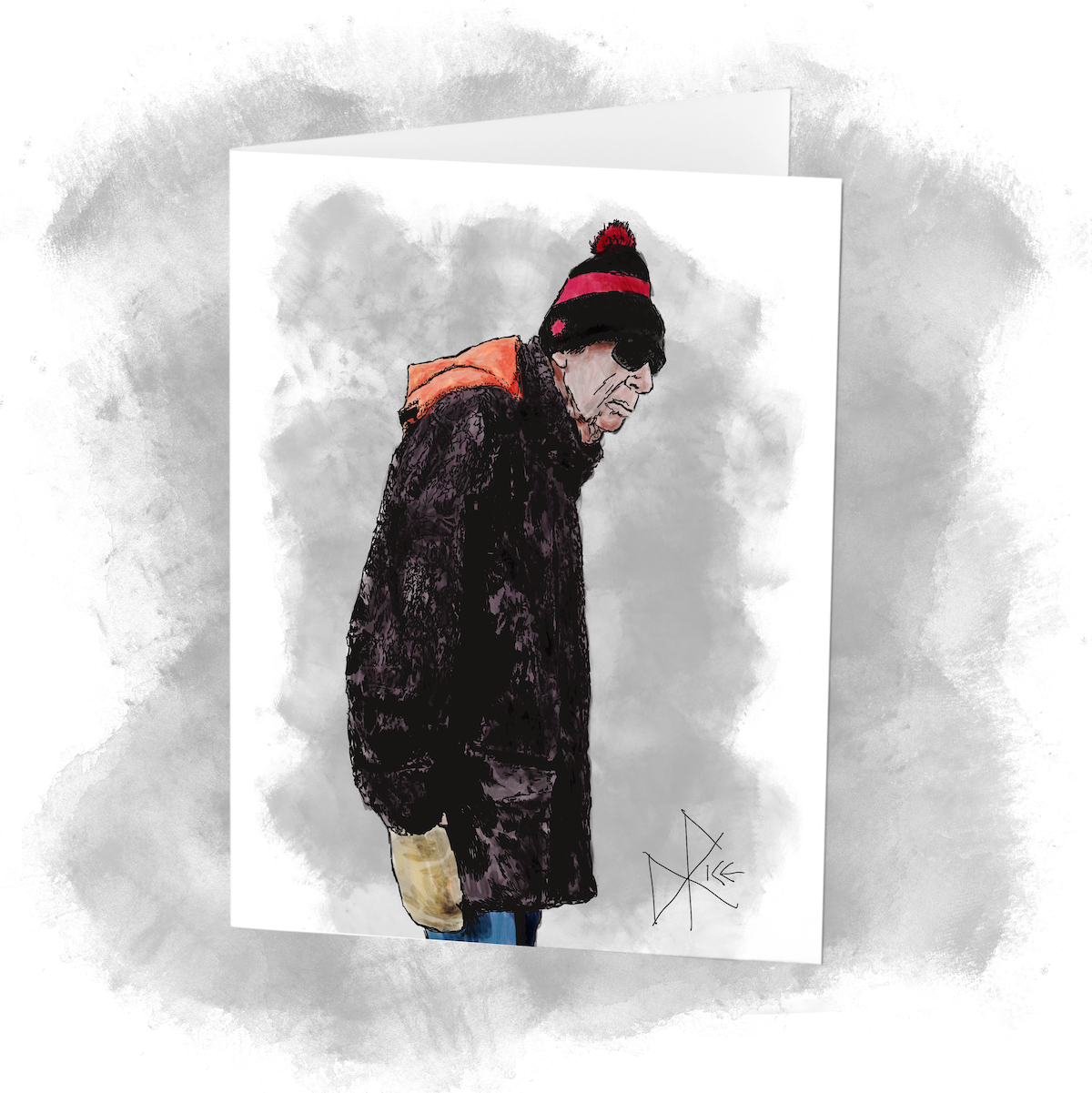 Old man in winter hat, coat and mitts. Sketch art by Don Rice. Old man in winter hat, coat and mitts. Sketch art by Don Rice.