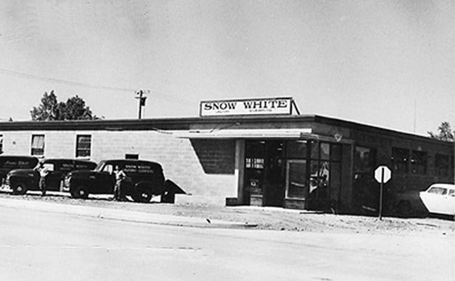 Snow White Laundry and Cleaners building in Anchorage, Alaska. 