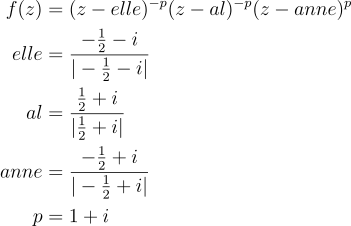 Equations defining a complex function f(z). Equations defining a complex function f(z).