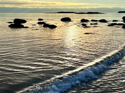 A series of three images show interesting beach views of sand, waves, pebbles, and bubbles.