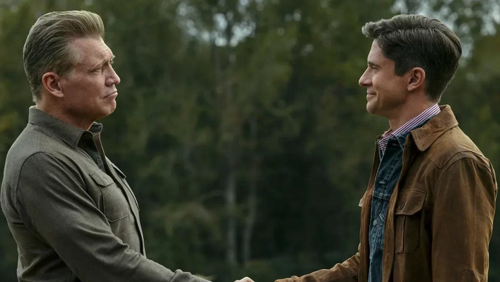 Holt McCallany as Harlan Buckley and Topher Grace as Grady in The Waterfront | Courtesy of Netflix