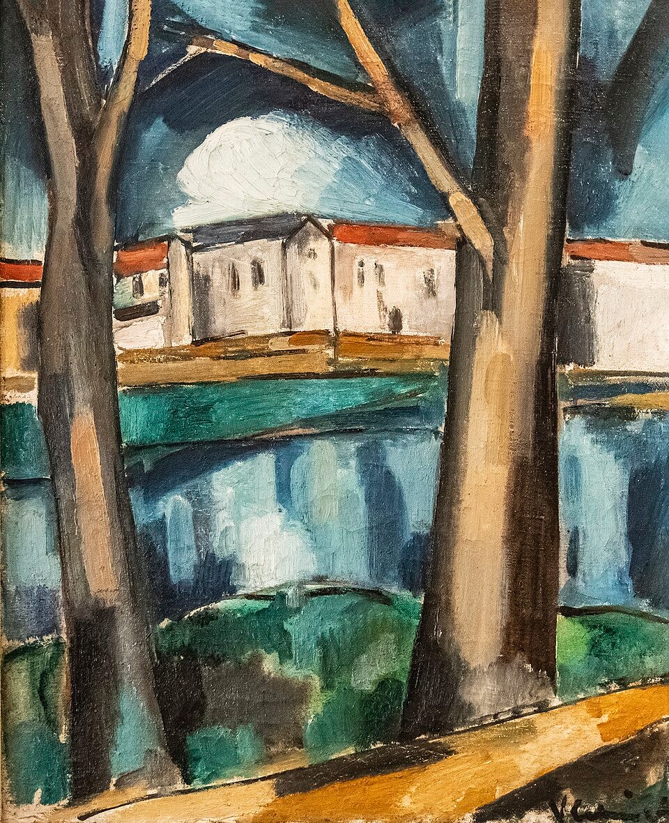 Vlaminck painting of the river at Chatou in bright unmixed color