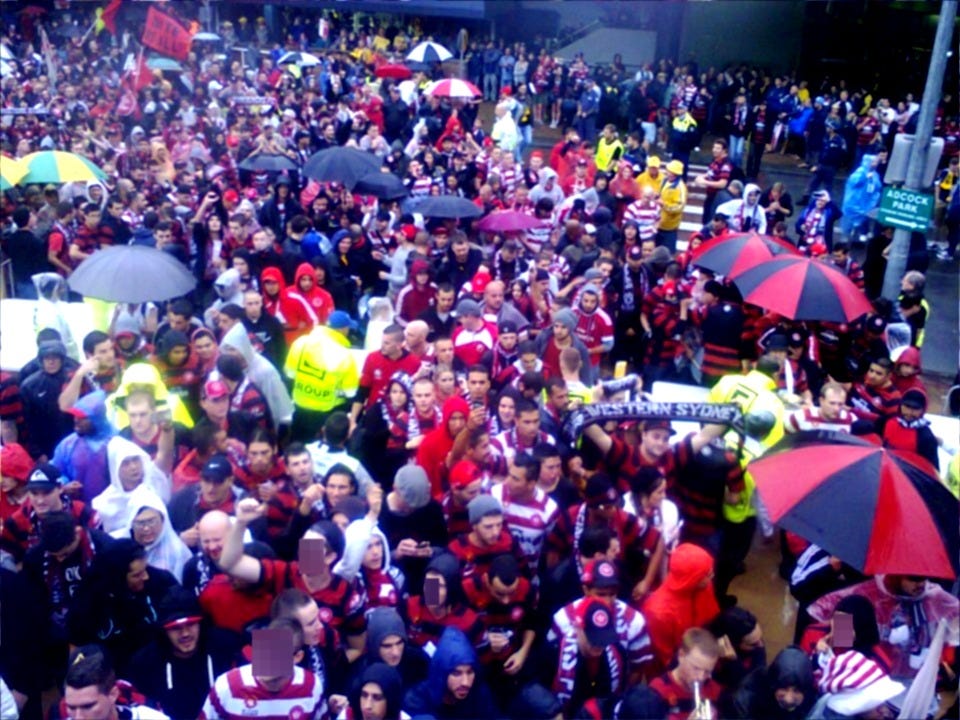 Western Sydney fans gathering at the entrance to Central Coast Stadium
