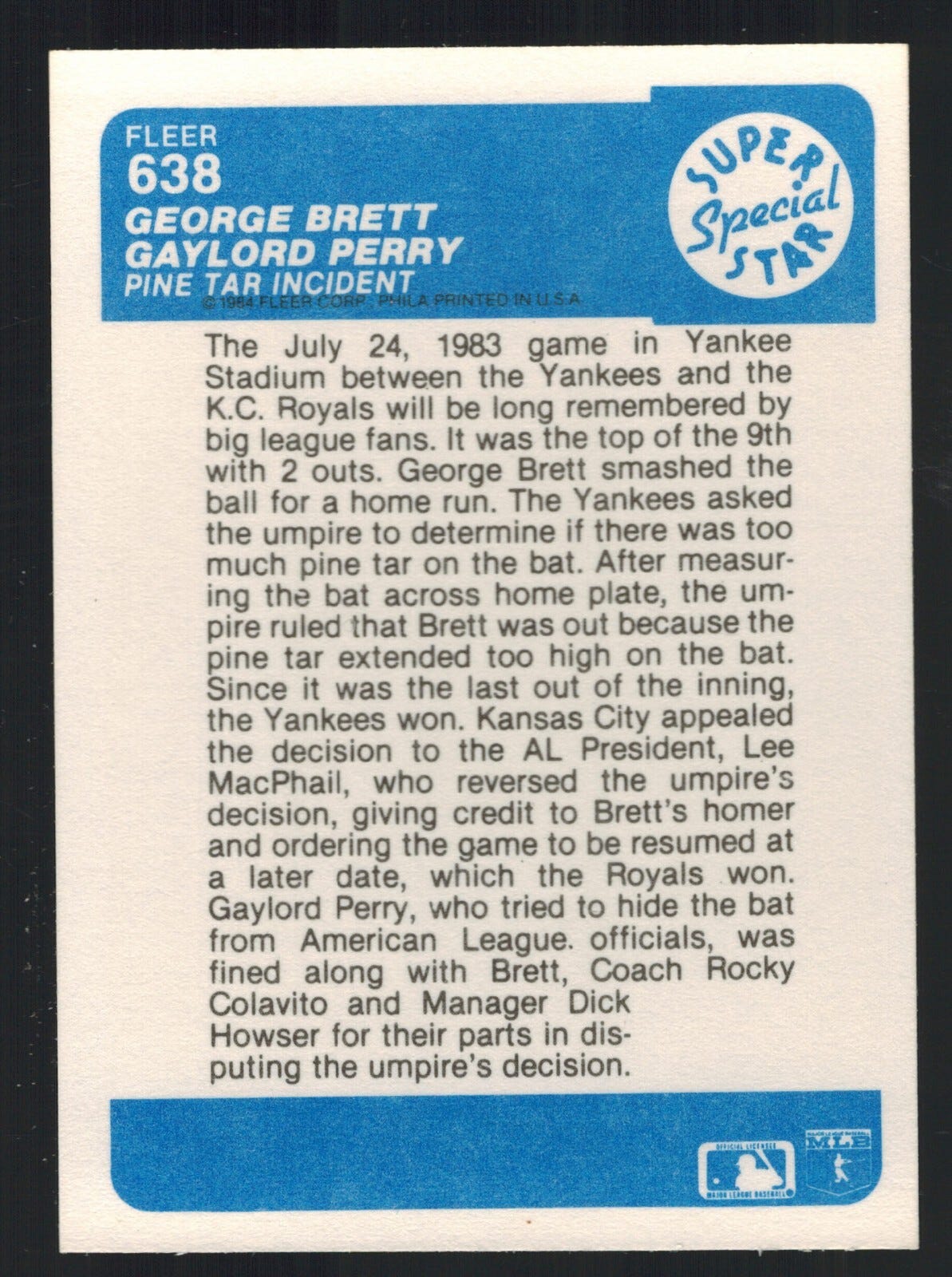 1984 Fleer Pine Tar
