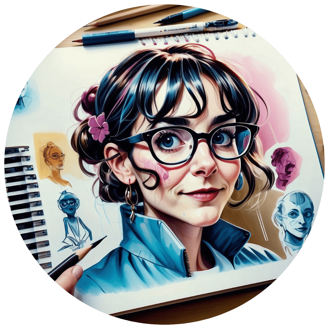 A painting of a woman in a sketchbook