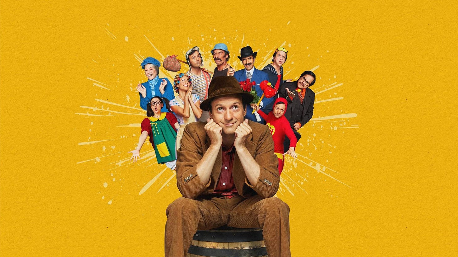 Poster da série Chespirito: Sem Querer Querendo", apresentando os personagens trajados como os personagens da série Chaves