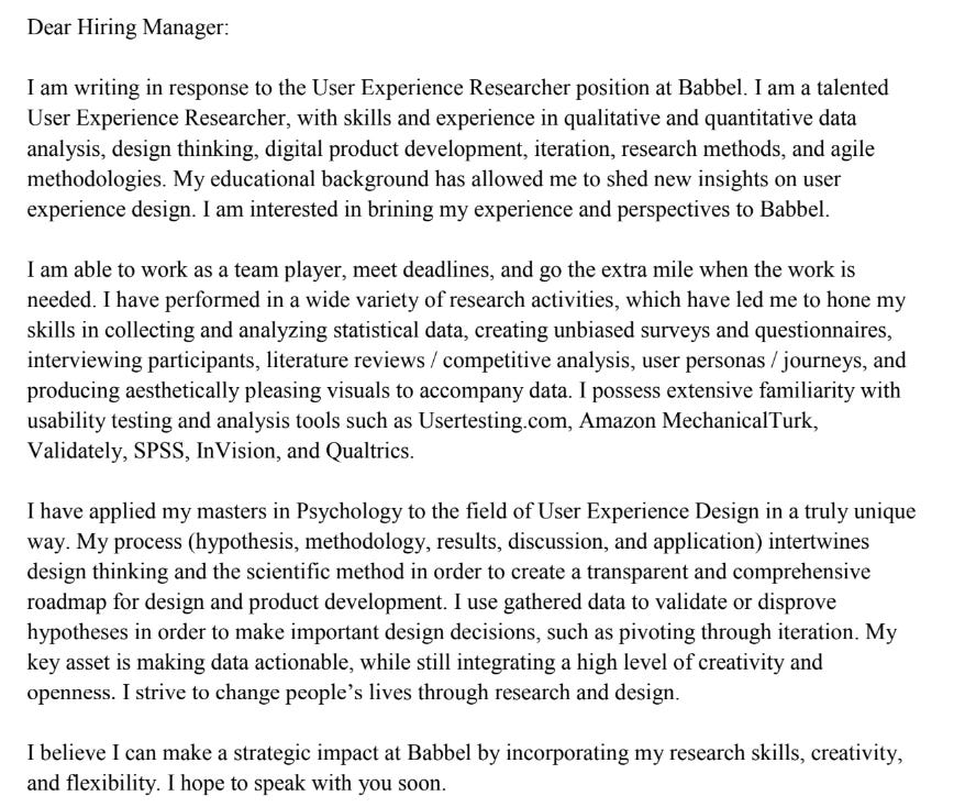 Terrible generic cover letter example