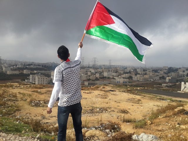 Man waves Palestinian flag