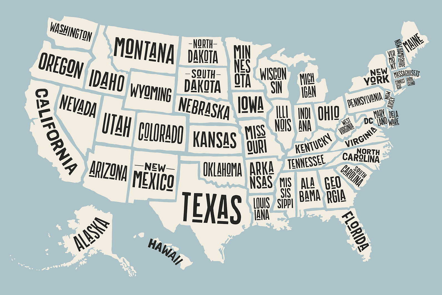 Poster map of United States of America with state names Poster map of United States of America with state names