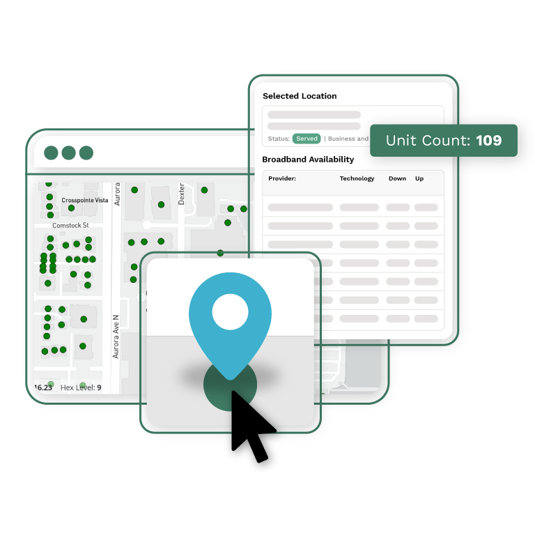 Example of Onlooks data points on a map - showcasing 109 units in a Multi-Dwelling Unit