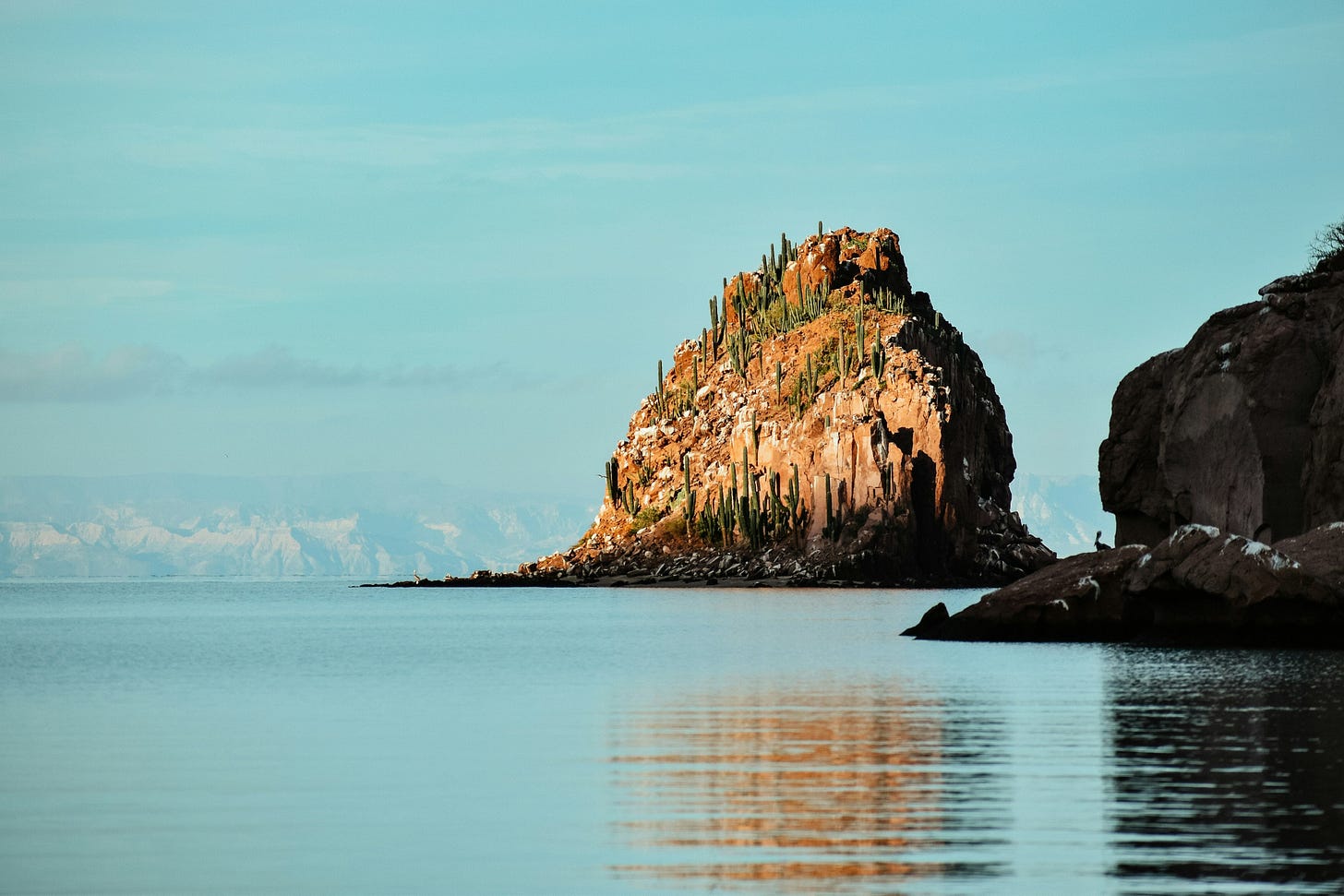 Baja Coast, Sea of Cortez, glassy water, golden rock formation Baja Coast, Sea of Cortez, glassy water, golden rock formation