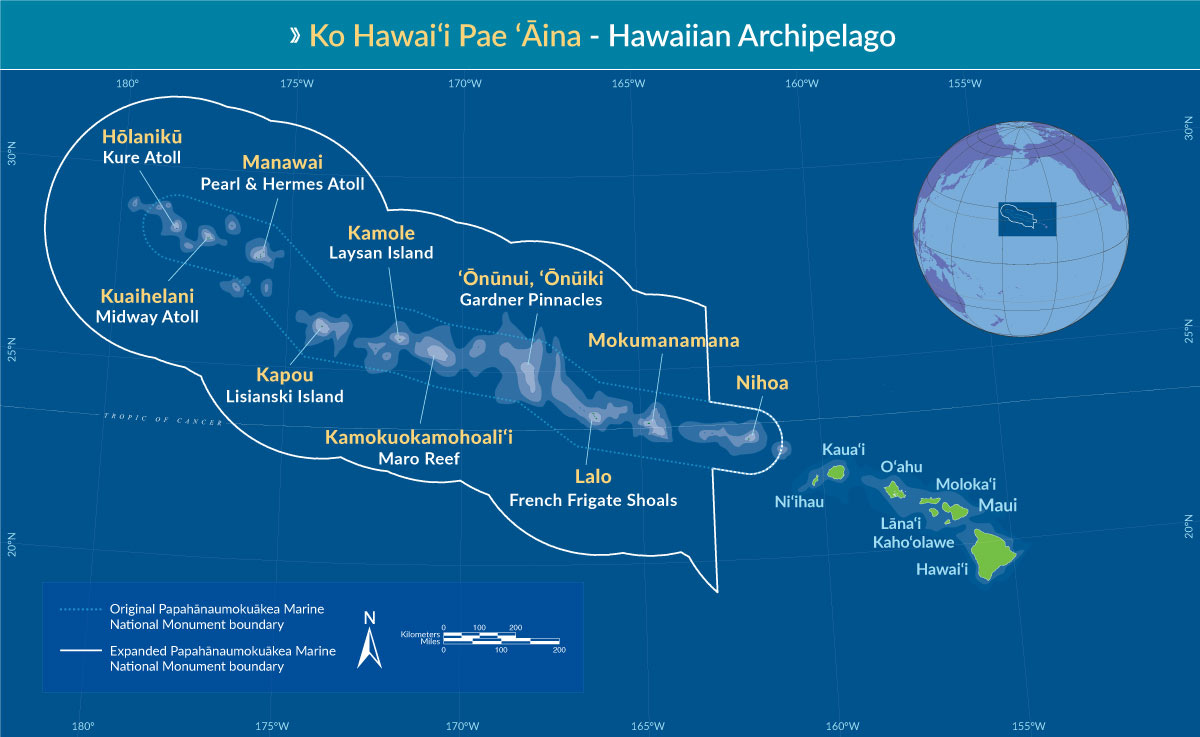 Map of Papahānaumokuākea monument islands and atolls Map of Papahānaumokuākea monument islands and atolls