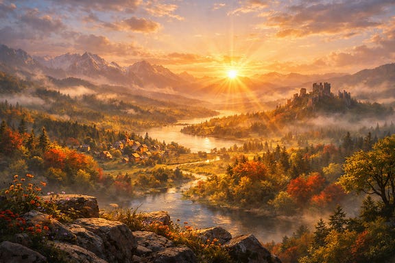 reborn Barovian dawn valley panorama