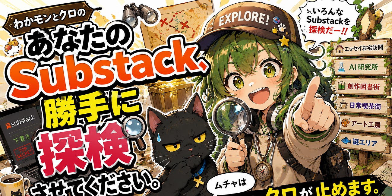 あなたのSubstack、勝手に探検させてください!!ムチャはたぶんクロが止めます