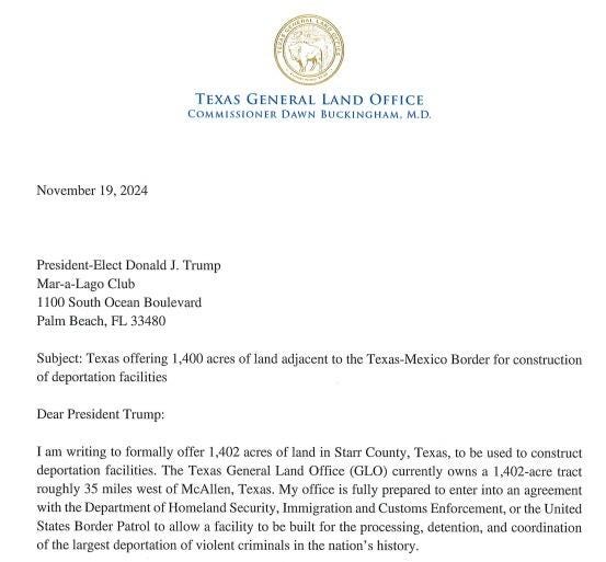 Letter from Texas General Land Office to President-Elect Trump Letter from Texas General Land Office to President-Elect Trump