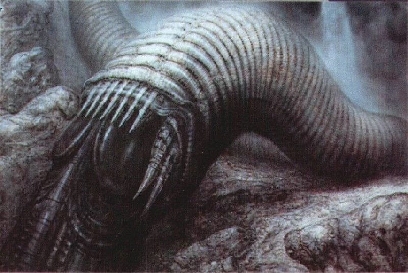 H. R. Giger concept art of a Dune sandworm. H. R. Giger concept art of a Dune sandworm.