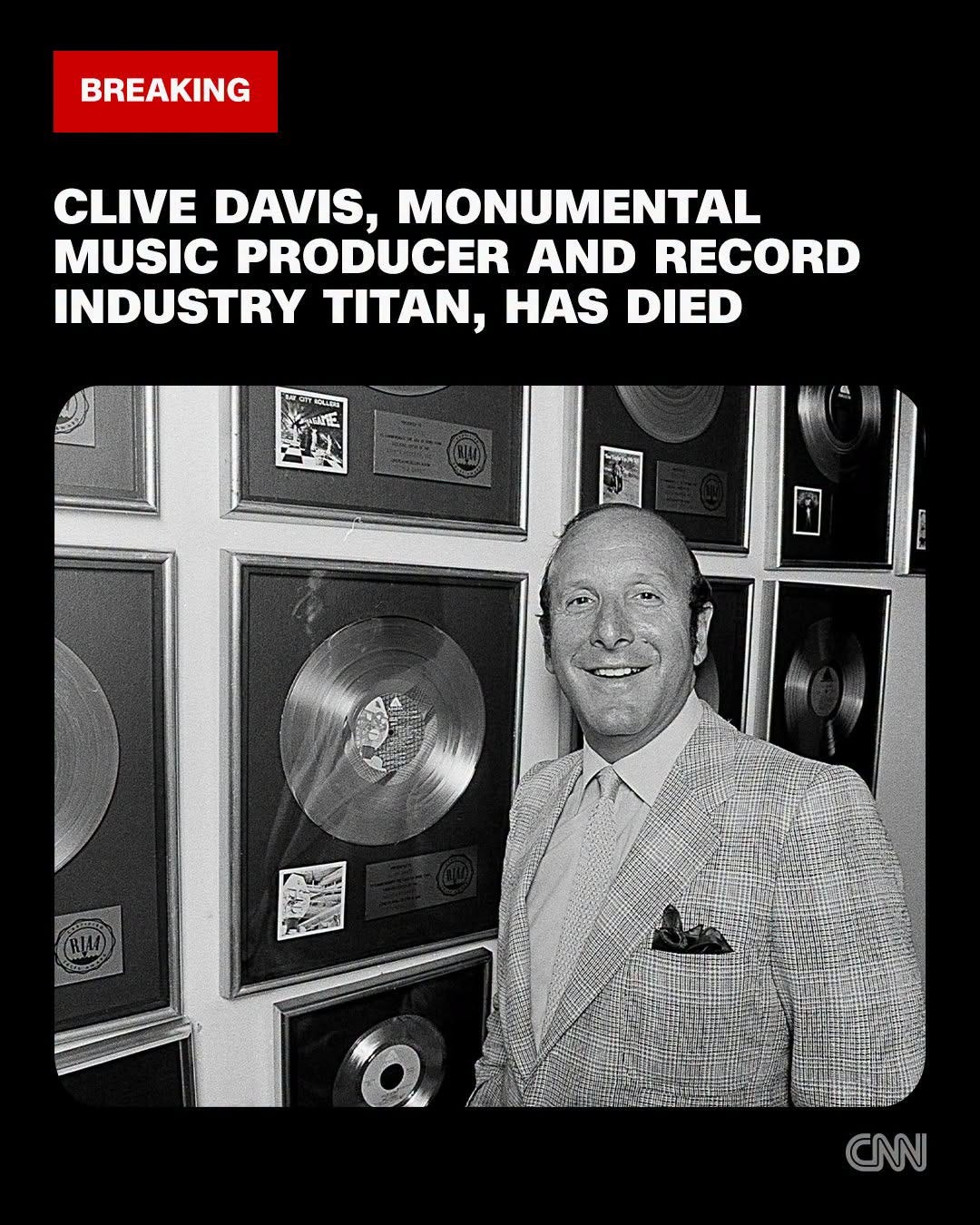 May be an image of text that says 'BREAKING CLIVE DAVIS, MONUMENTAL MUSIC PRODUCER AND RECORD INDUSTRY TITAN, HAS DIED Mal 量 かーー' May be an image of text that says 'BREAKING CLIVE DAVIS, MONUMENTAL MUSIC PRODUCER AND RECORD INDUSTRY TITAN, HAS DIED Mal 量 かーー'